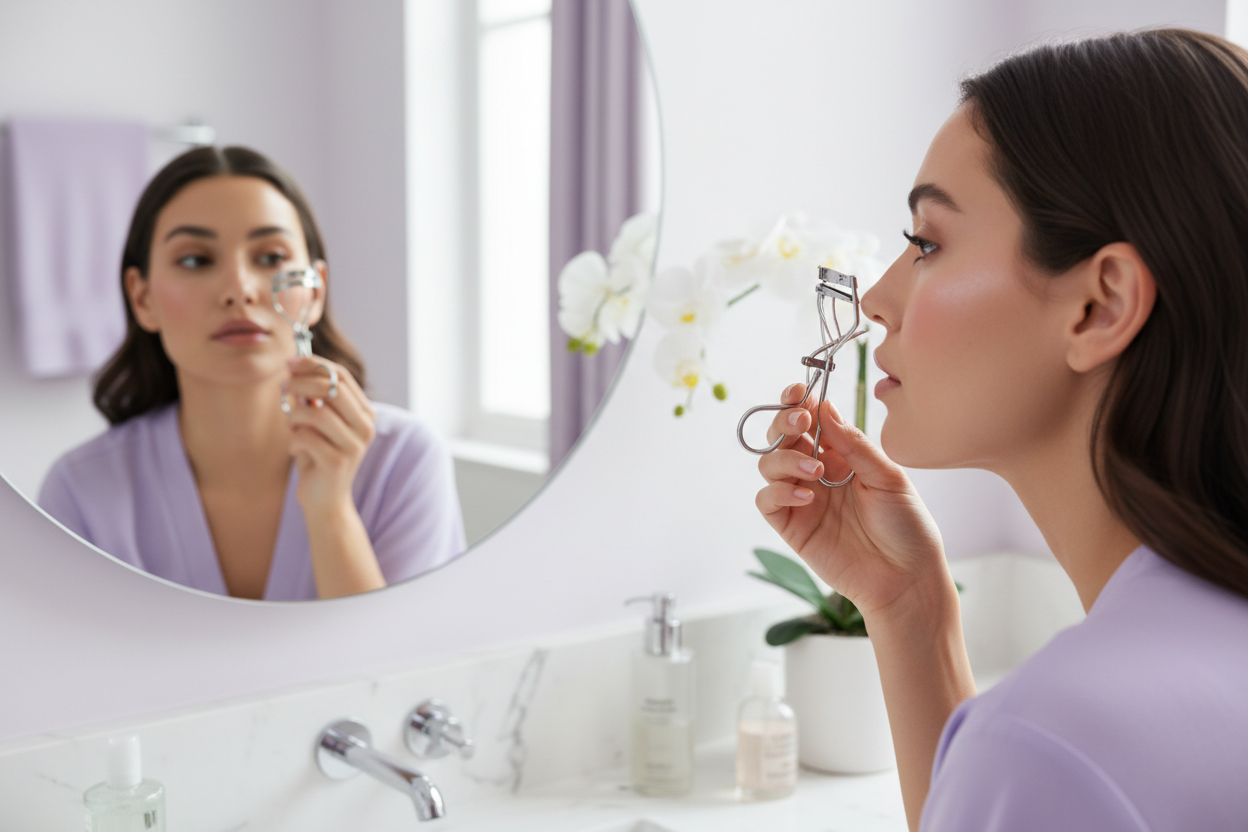 make the woman do the lashes without looking in camera but in mirror for example